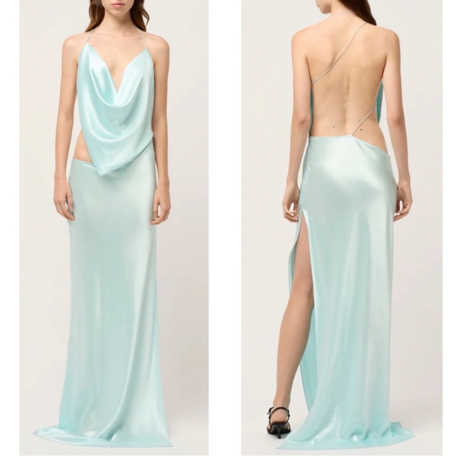 Michael Lo Sordo Iced Bias Draped Asymmetric Silk Maxi Dress In Blue Size 4 — image 2 of 8